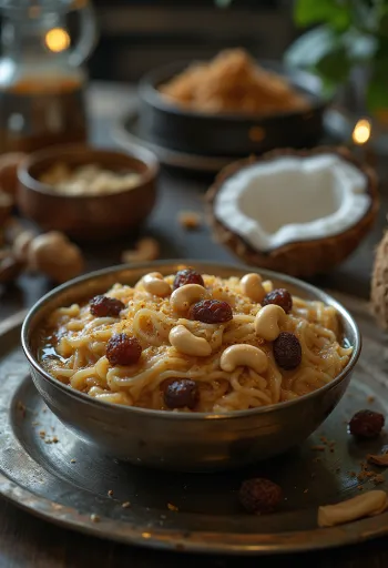 Ada Pradhaman, servit cu lapte de cocos și apă de trandafiri