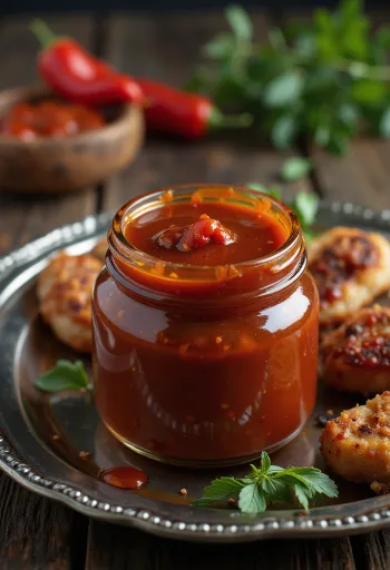 Sos Barbecue cu boia afumată servit cu cărnuri la grătar