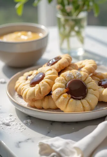 Linzer cu caramel servit pe o farfurie