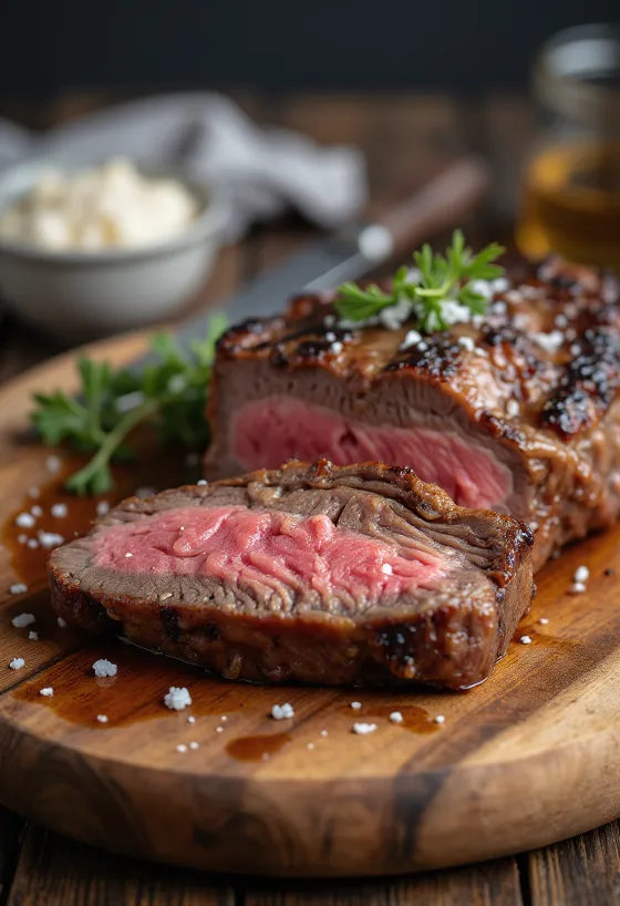 Picanha, felii de vită braziliană la grătar cu cartofi prăjiți și sos chimichurri