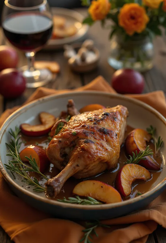 Pulpă de rață prăjită crocant, servită cu piure de cartofi și varză călită