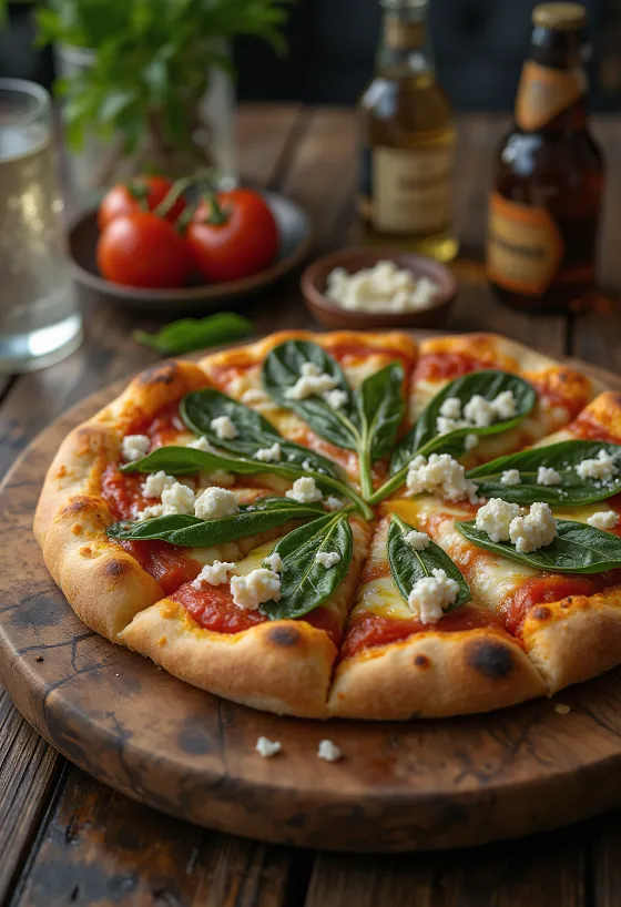 Pizza ai Caprini cu brânză de capră și spanac