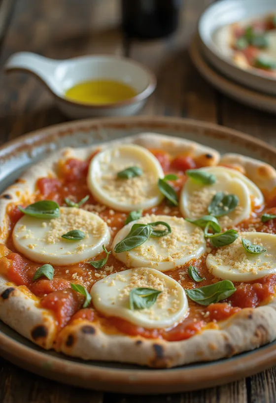 Pizza Cilentana cu mozzarella di Bufala și brânză provolone
