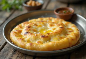 Bhature cu ulei de măsline, crocant și apetisant, servit cu coriandru proaspăt
