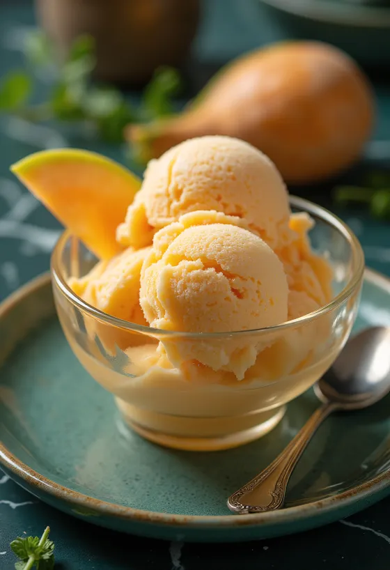 Înghețată Cantaloupe Ice Cream servită