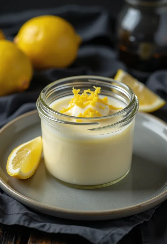 Panna cotta cu lămâie servită