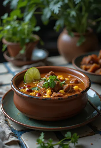 Cuchuco de maíz supă bogată de porumb și fasole cu carne de vită