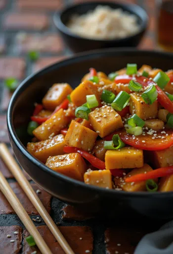 Wok de dovleac cu tofu servit