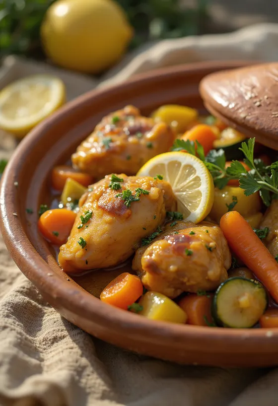 Tagine cu pui și legume într-un vas de lut
