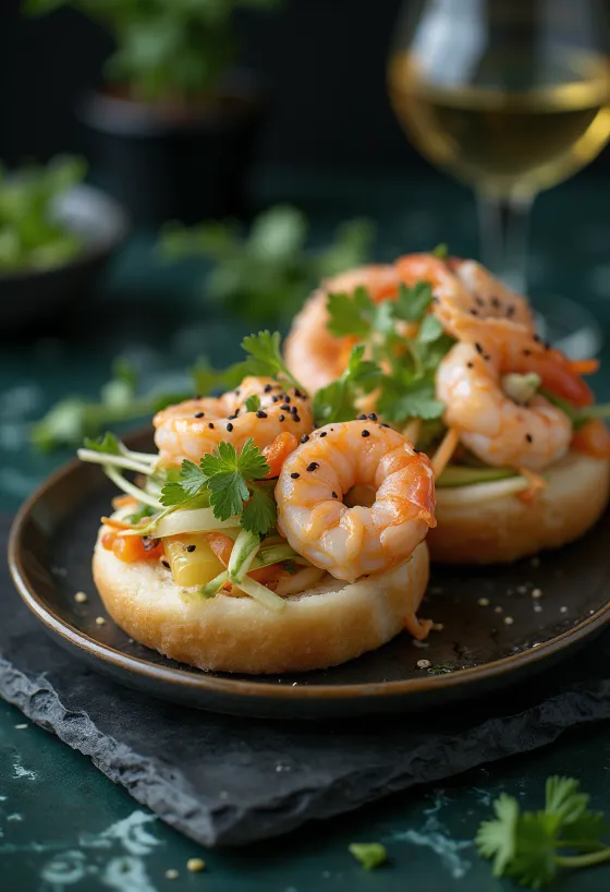 Bao bun cu creveți și wasabi servit