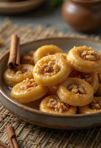 Melomakarona, biscuit grecesc cu miere presărat cu nucă