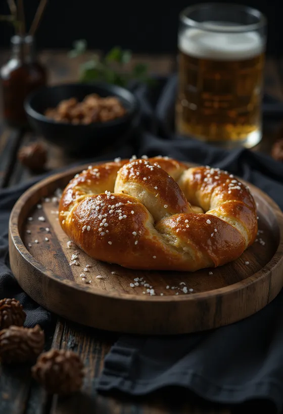 Pretzel cu sare proaspăt, făcut în casă, crocant și auriu
