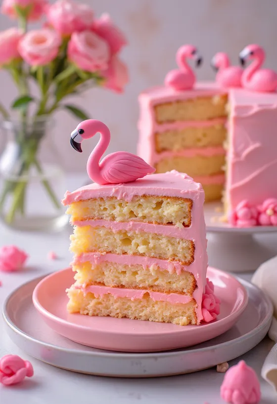 Tort Flamingo cu decorațiuni roz și aurii