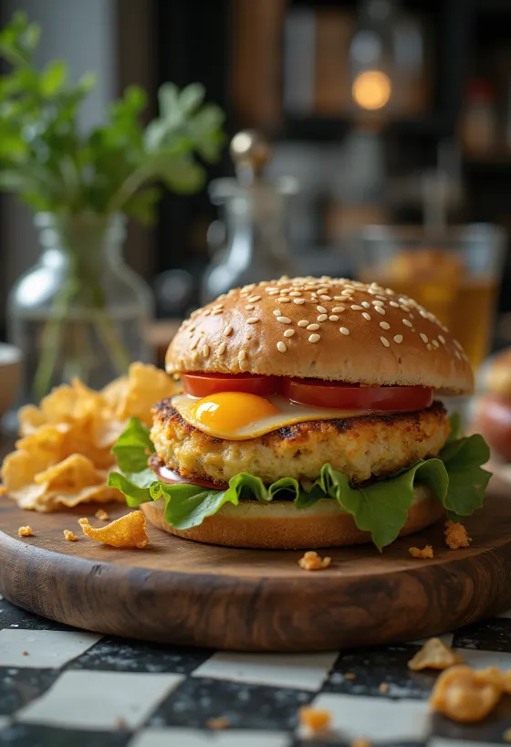 Burger vegan de vinete cu legume proaspete