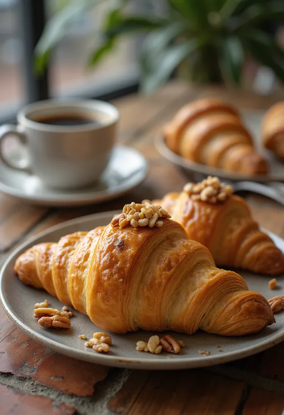 Croissant cu nuci braziliene servit