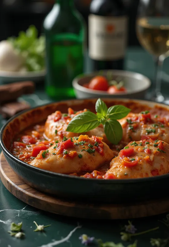 Pollo alla Cacciatora servit cu pâine proaspătă