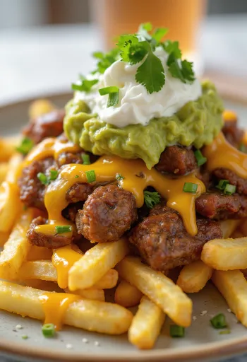 Carne Asada Fries servit în stil mexican