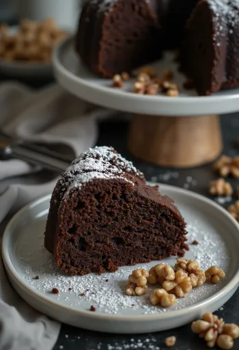 Tort de nuci cu ciocolată servit