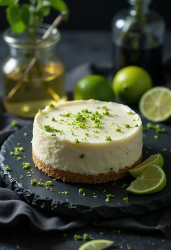 Cheesecake cu lime și mentă tăiat felii