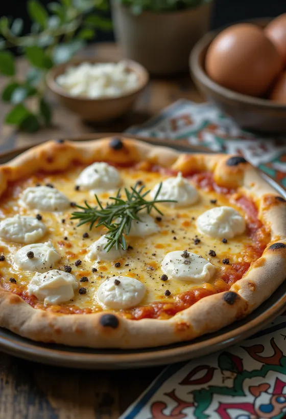 Pizza bianca con gorgonzola cu brânzeturi italiene și rozmarin