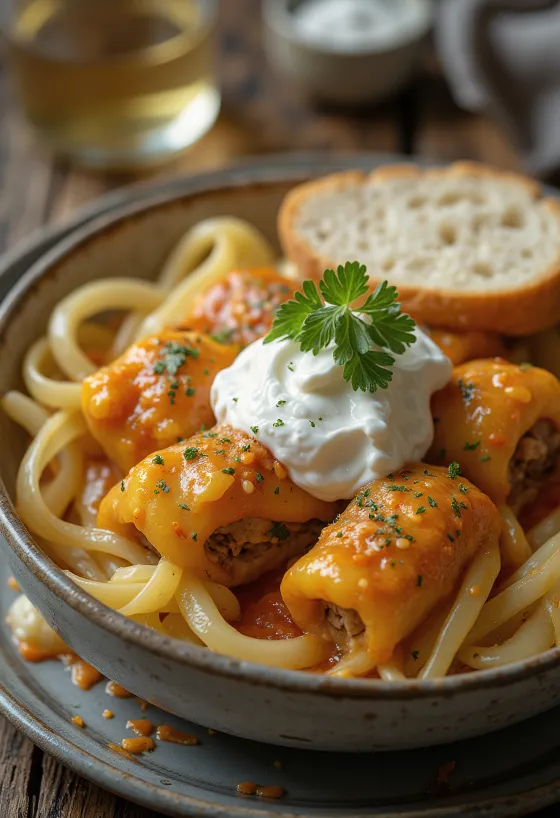 Sarmale, rulate în frunze de varză murată, umplute cu carne tocată condimentată și orez, servite în sos de roșii