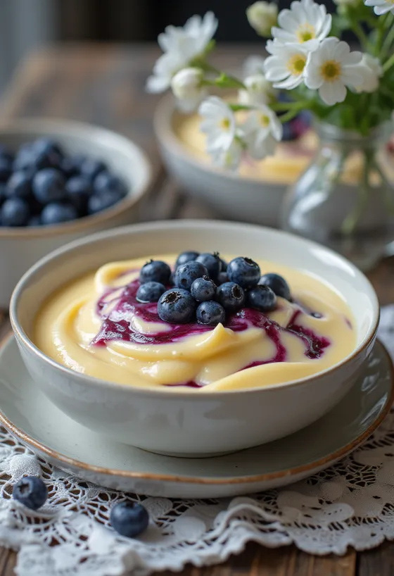 Sos de vanilie cu afine servit