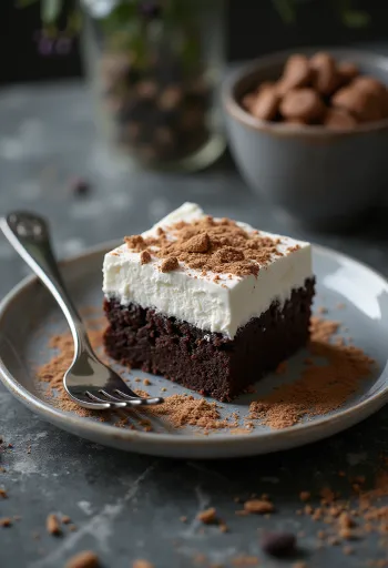 Prăjitură cu ciocolată și spumă servită