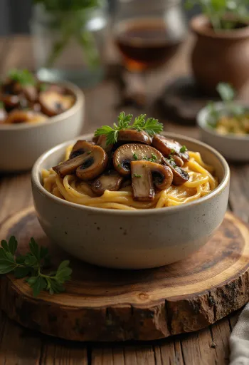 Sos de ciuperci cu oțet balsamic servit cu paste