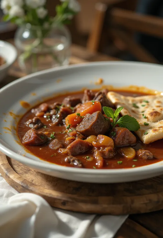 Carne de vită irakiană cu roșii Aiwaj servită
