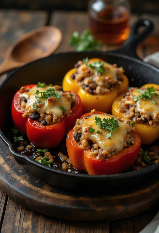 Ardei umpluți vegani la grătar BBQ servit
