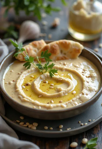 Sos tahini cu usturoi și curry servit
