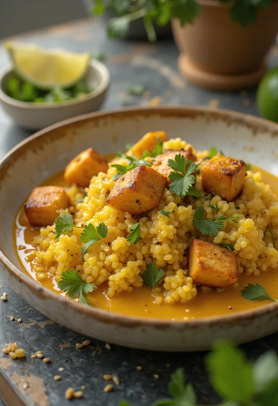 Curry de quinoa cu lime și tofu