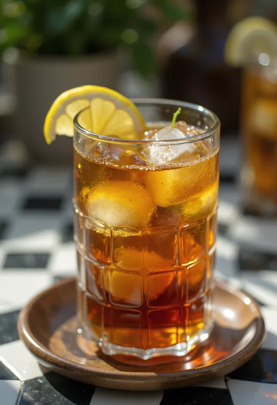 Ceai rece cu mentă, felii de lime și frunze de mentă într-un pahar