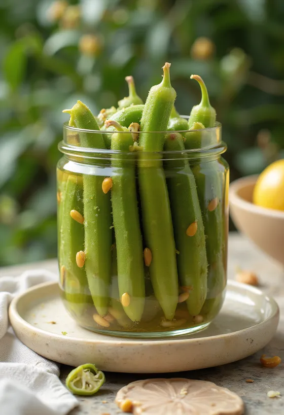 Okra în oțet în borcan