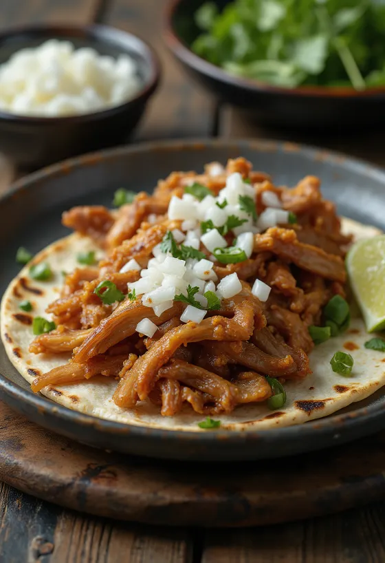 Pork carnitas servit în tortilla caldă