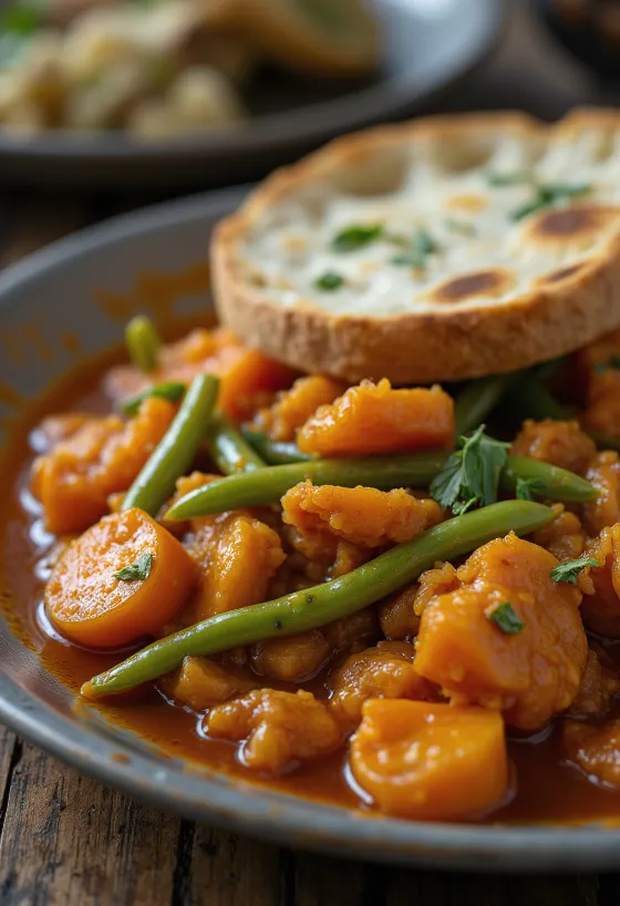 Vindaloo cu legume, servit în sos roșu bogat