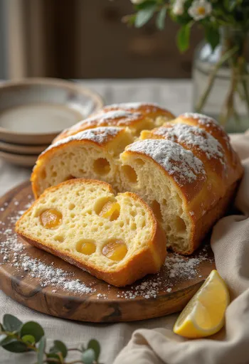 Stollen cu gutui feliat, presărat cu zahăr pudră