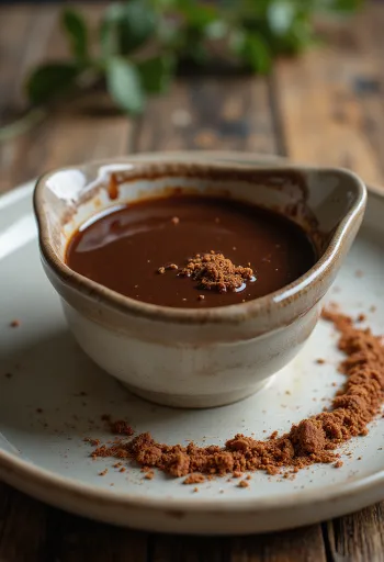 Sos dulce de ciocolată cu chili servit