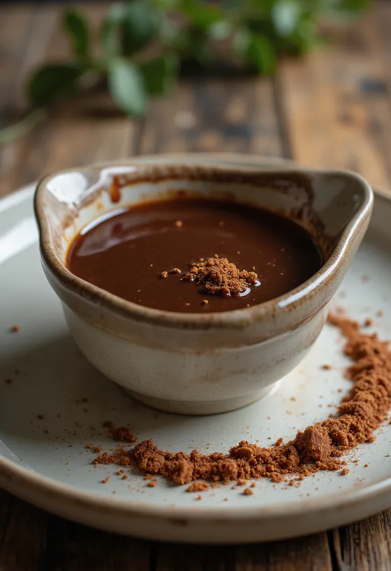 Sos dulce de ciocolată cu chili servit