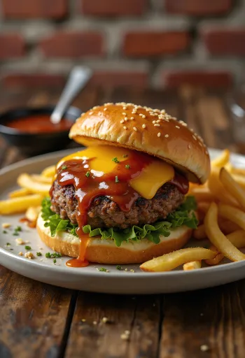 Burger BBQ cu miere servit