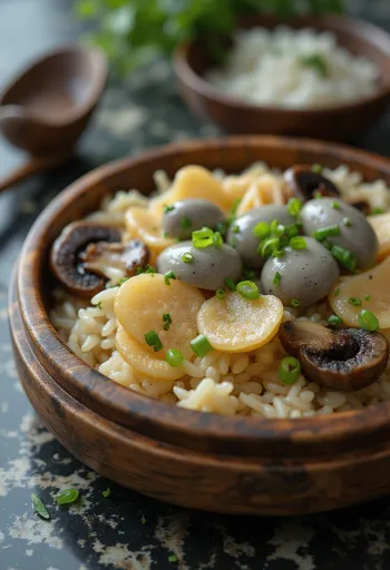 Okowa cu rădăcină de lotus și konnyaku, servit cu coriandru proaspăt