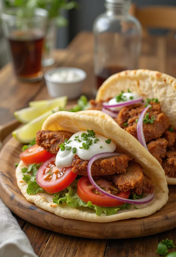 Pork Gyros, carne de porc grecească în pită cu sos tzatziki