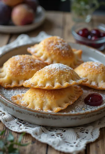 Colțunași cu gem de prune proaspăt fierți, presărați cu pesmet prăjit.